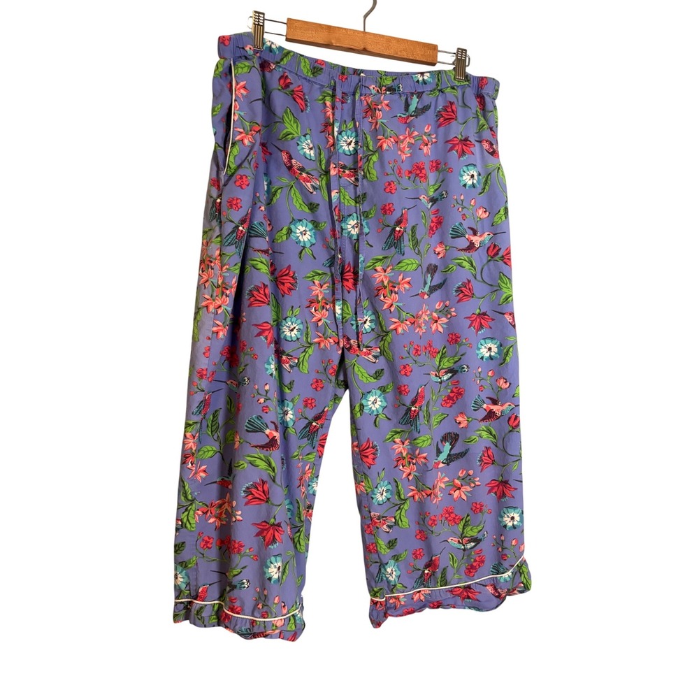 Printfresh Hummingbird Floral Pajama Pants Purple Cropped Sleep Bottoms 1X
